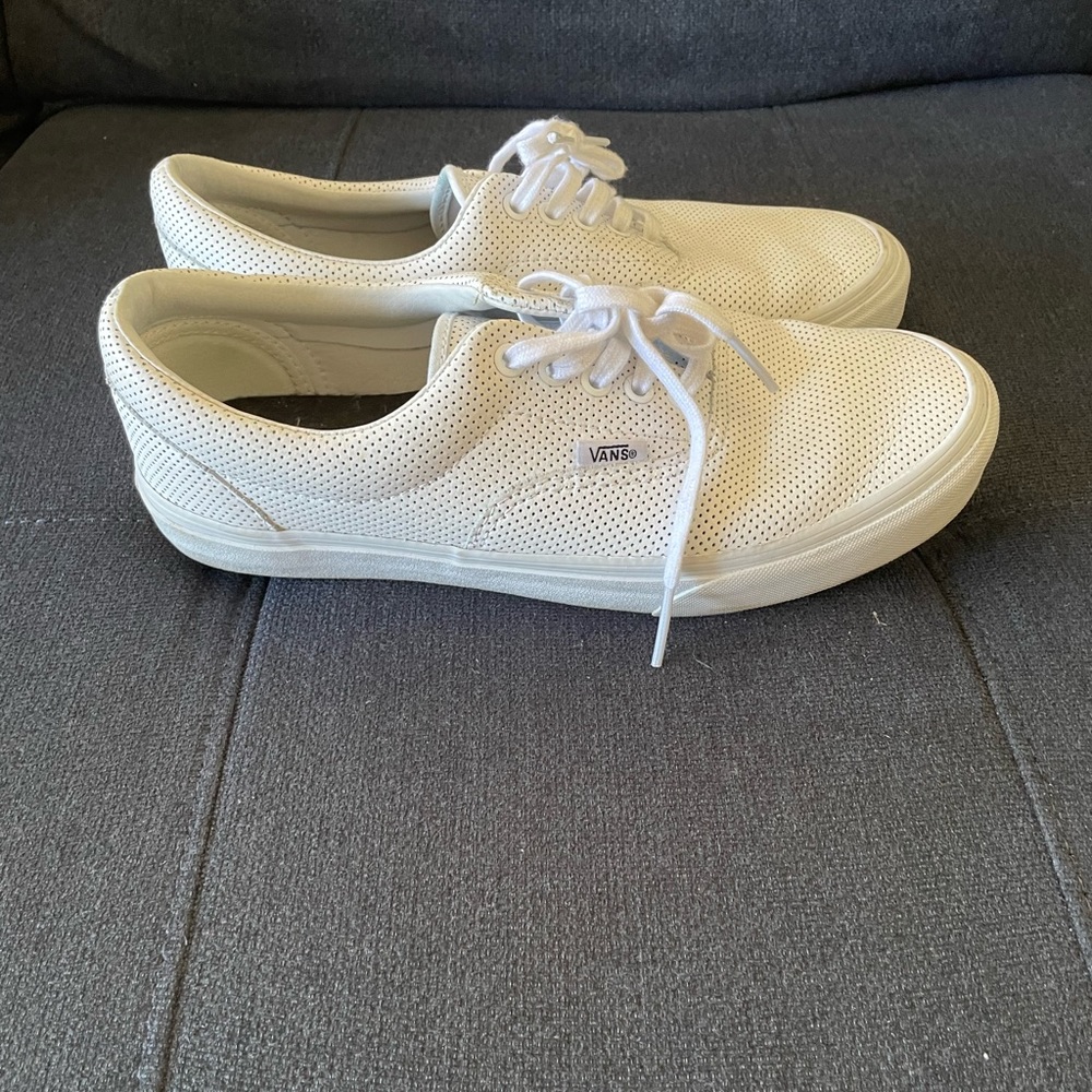 White Perforated Leather Vans